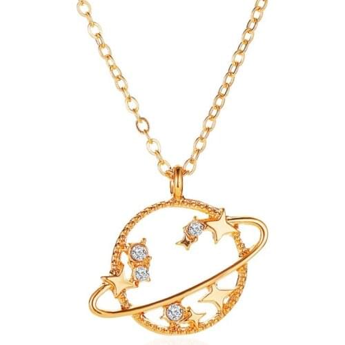 Fashion Simple Planet Star Necklace Crystal Hollow Planet Pendant Clavicle Chain Gold/Silver Color Unisex Necklace Jewelry