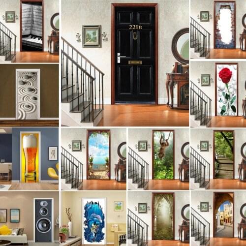 2PCS/SET Retro European Style Stickers on the Doors Vinyl DIY Peel and Stick Wallpaper Waterproof Removable Posters Home Design