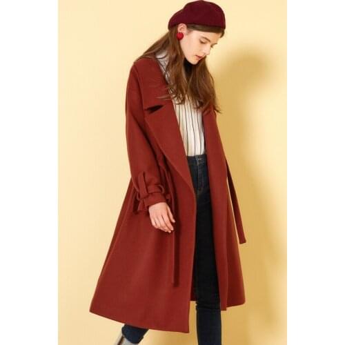 2018 Autumn And Winter Clothing New Sleeves With Red Woolen Coat Female Woolen Coat in the Long Section Slim Jacket YYY349