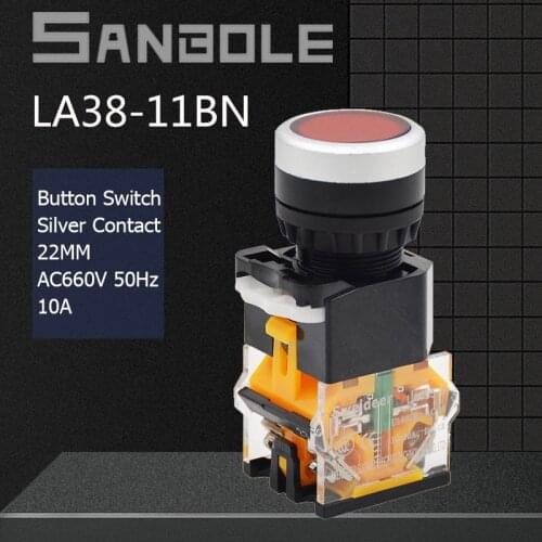 Push Button Switch LA38-11BN Reset/Latching 22mm ON-OFF Power Lock With Light Lamp Flat Round Head Waterproof