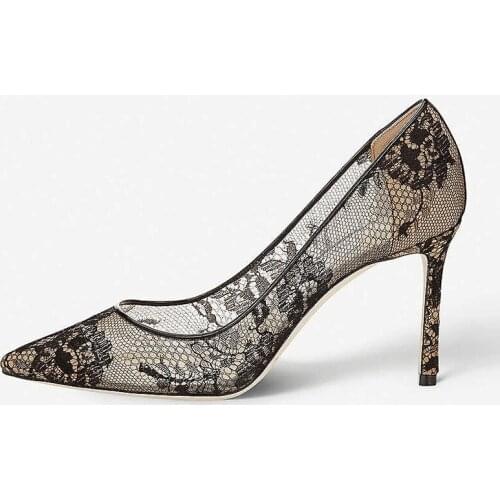 Sexy Pumps Shoes Pointed Stiletto High Heel Lace Stiletto High Heel Party Banquet Weeding Shoes Large Size 34-46