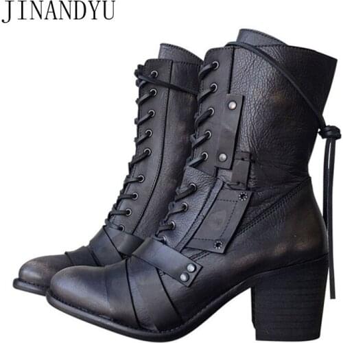 Plus Size 43 Leather Shoes for Women High Heels Boots Sexy Vintage Shoes Womens Fashion Boots Block Heels 7cm Cowboy Boots
