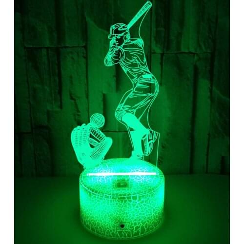 Kids Room Night Light LED Acrylic 3D Desk Lamp USB Nightlight Play Baseball Birthday Gift Bluetooth Speaker Holiday Decoration