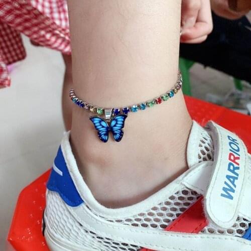 Tennis Chain Anklet Butterfly Gift Bridesmaids Bracelet Anklet Luxury Stones Charms Beach Accessories Boho Jewelry Birthday Gift