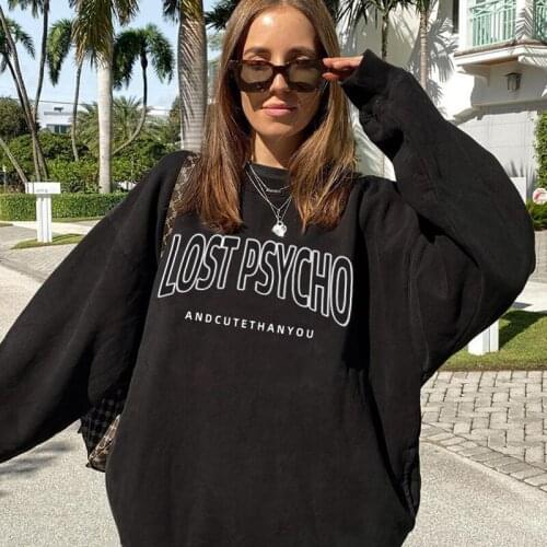 Winter goth letters fashion print hoodies women Harajuku Long sleeve Oversize hoodie Kawaii Streetwear y2k grunge Sweatshirt