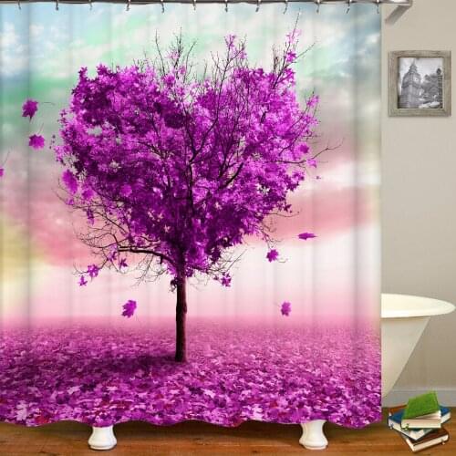 Purple Love Tree Shower Curtains Bathroom Curtain High Quality 3D Natural landscape Fabric Waterproof Bath Curtain with 12 Hooks