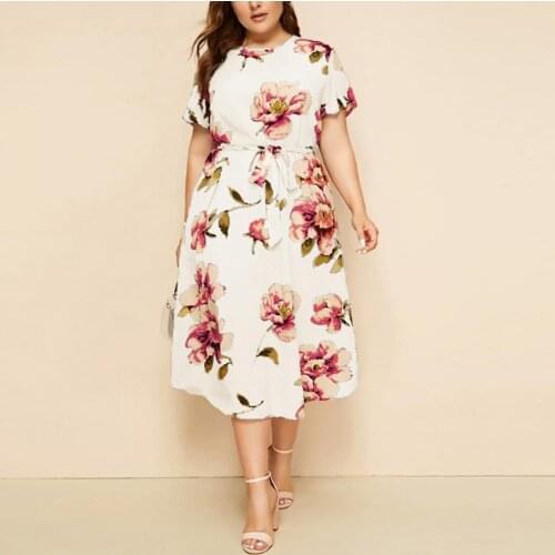 2021 Casual Plus Size Dress Short Sleeve Good Workmanship Breathable O Neck Short Sleeve Women Dress Easy to Wash for Daily Wear