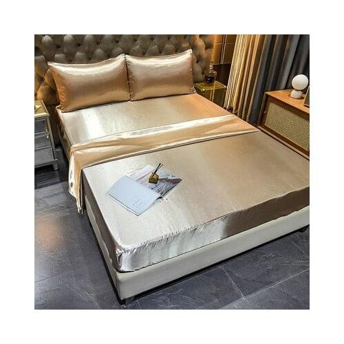 1pc Fitted Bedsheet Artificial Silk Bed Sheet Pillow case bolster case Single / Queen / King Size