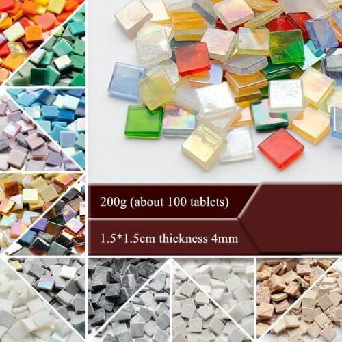 200g (About 100pcs) 1.5cm Mixed color jade Square Glass mosaic Tiles For DIY Crafts Supplier Making stone Tiles Home Decoration