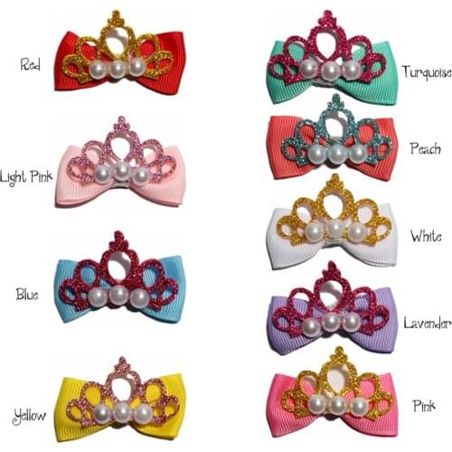 30pcs/lot 3 beads + non-woven gold crown + ribbon bow Applique jewelry accessories DIY headwear