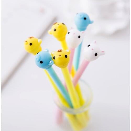 30 Pcs Wholesale Gel Pen Korean Cartoon Cartoon Animal Head 0.38mm Neutral Pen Black Pen Stationery Writing School Tools
