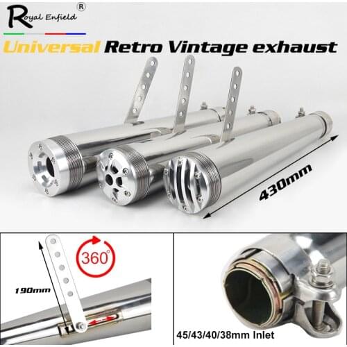 38/40/43/45mm Universal Retro Electroplating Chrome Silver Antique Motorcycle Muffler Exhaust Vertical Pressure Case CBR CBR125