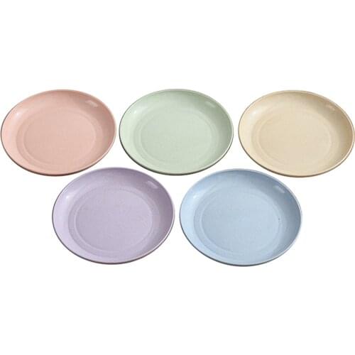 5pcs/pack Wheat Straw Plates Biodegradable Eco-friendly Simple Economical Sturdy Dishes Safe Dinnerware A50