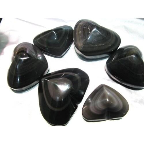 6 Natural rainbow obsidian Crystal quartz Polished heart