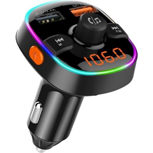 2021 Ambient Light Car Bluetooth 5.0 FM transmitter Car MP3 Music player Hands-free Calling Car Kit Dual USB QC3.0 Fast Charger
