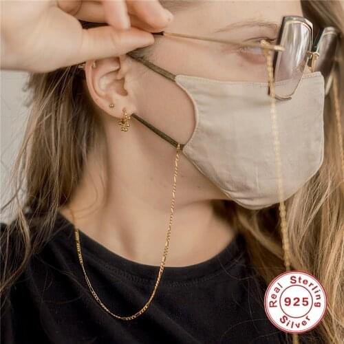BOAKO Face Mask Lanyard S925 Silver Sunglasses Chain for Women Paper Clip Chain for Glasses Neck Holder Necklace Cord Gifts