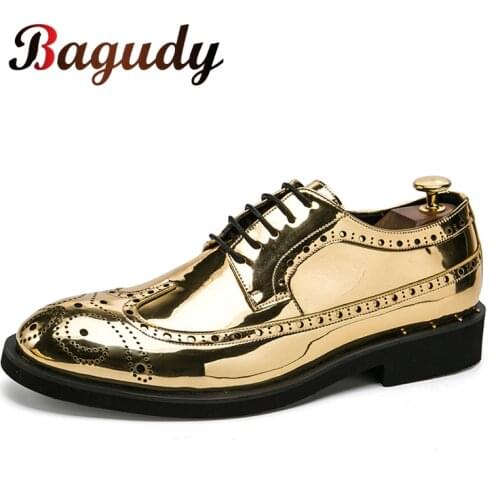 Brand Men Dress Shoes gold Glitter Men Formal Shoes Moccasins Italian Leather Luxury Fashion Wedding Oxford Shoes Mens shoes 46