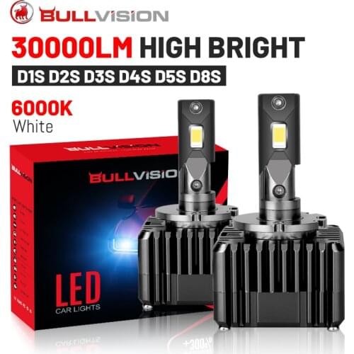 Bullvision HID D1S D3S LED Headlights 30000LM High Bright Double-sided CSP Chip Auto Headlamp Square HID 55W Ballast 6000K White