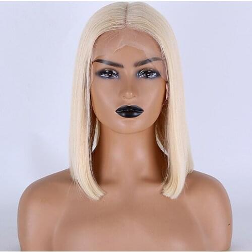 Human Hair Lace Front Wig Short Bob style Brazilian Hair Straight Blonde Wig 150% Density Thick Middle Part Costume Wigs