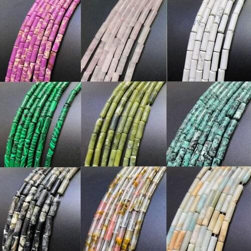 4x13mm Cylindrical Natural Stone Column Tube Beads Jaspers Jades Labradourite Loose Beads For Jewelry Making Necklace Diy 15"