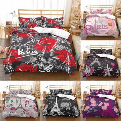 Home Textile Luxury 3D Eiffel Tower Print 2/3Pcs Comfortable Duvet Cover PillowCase Bedding Sets Queen and King EU/US/AU Size
