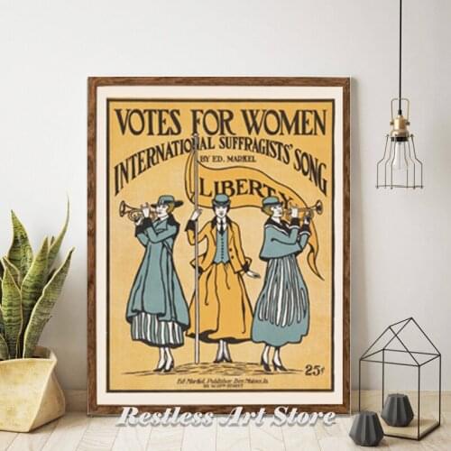 Feminist Sheet Music Booklet Poster Votes For Women Vintage Painting Canvas Prints Woman Gift Girls Bedroom Wall Art Decoration