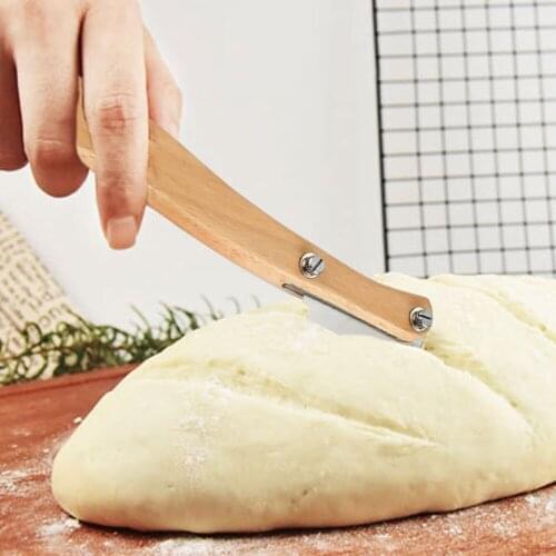 Bread Arc Curved Knife Bread Slashing Tool Baguette Cutting French Toast Cutter 5 Blades Bakery Tool Bread Lame with Wood Handle