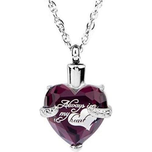 January To December Birthstone Necklace Rhinestone Ashes Funeral Cremation Necklaces Heart Shape Charm Necklace Jewelry Gift