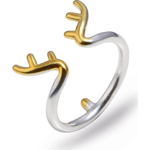 925 Sterling Silver Rings for Women Men Daily Wear Deer Horn Antlers Adjustable Open Ring Engagement Wedding Rings Gift Jewelry