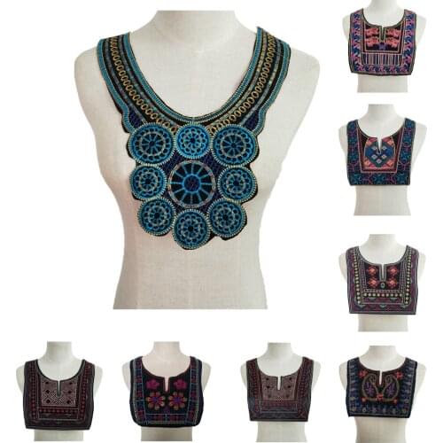 Ethnic style Lace Neckline Collar Dress Embroidery Applique Motif Blouse Sewing Fabric Trims DIY Neckline Collar Costume Decor