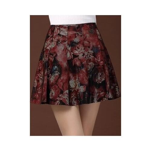 Top brand Skirt Women Pleated Sheepskin Print Skirt high quality