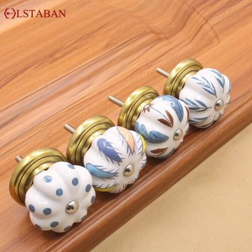 LSTABAN Chinese Style Garden Drawer Wardrobe Shoe Cabinet Wine Cupboard Zinc Alloy Single Hole Mediterranean Ceramic Art Handle