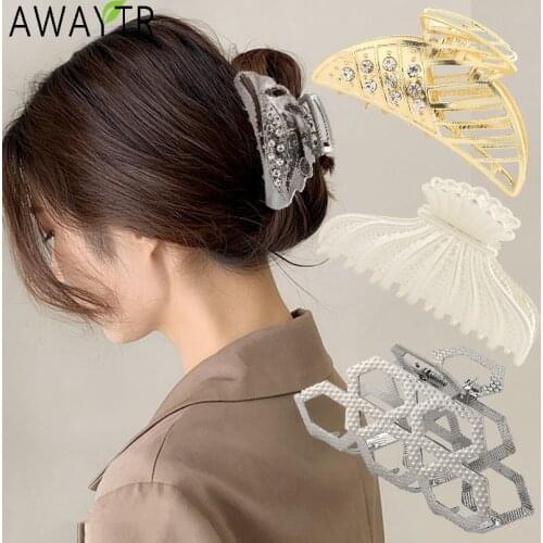 AWAYTR Women Girls Barrettes Metal Hair Claw Clip Clamps Crab Diverse Shape Styling Hairpin Large Size Hair Accessories Headband
