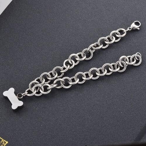 Fashion Stainless Steel Thick Link Chain Dog Bone Ash Holder Bracelet Wholesale