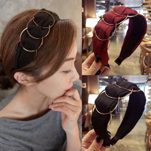 2021 New High-end atmosphere boutique hair accessories womens gold ring cross stitching fabric wide-brimmed fashion hairband