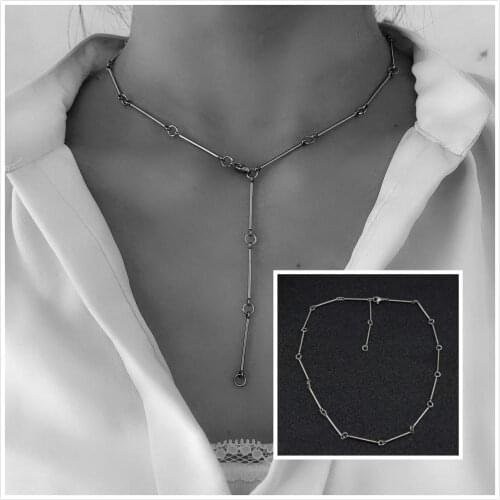 Punk Idol Same Korean Jewelry Fashion Stainless Steel Necklace Link Stick Chain Choker Necklace Men Women kpop hip hop