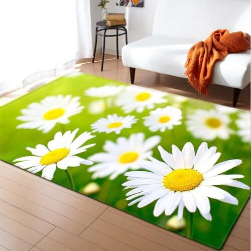 Pastoral 3D Area Rug Mat Girls Room Decorative Bedroom Carpets Flannel Daisy Dining Room Rug and Carpet for Home Living Room