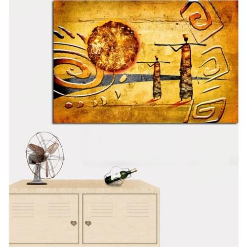 Landscape Oil African Figure Golden Abstract Canvas Painting Posters And Prints Cuadros Wall Art Picture For Living Room