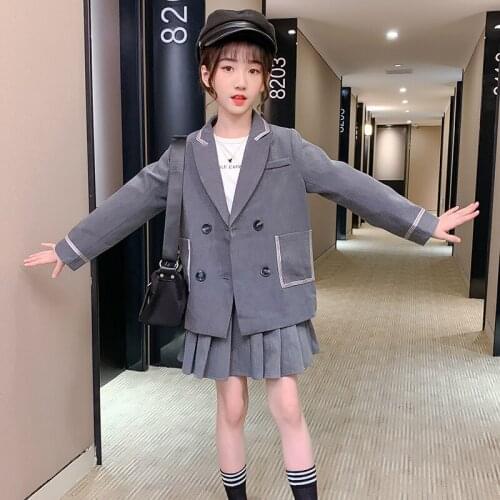 Kids Formal Blazer Suits New Fashion Cool Teenage Jackets + Skirts Tuxedos Suit for Wedding Party Children Clothes Set 4-14Years
