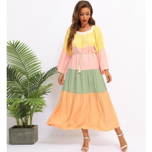 Fridayin Bohemian Holiday Style Ruffles Comfortable Maxi Dress Summer Casual Long Sleeve Patchwork Square Neck Vestidos