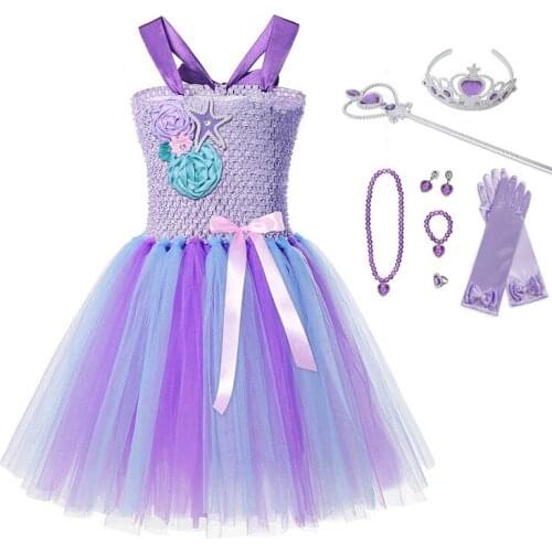 Girls Little Mermaid Dress up Toddler Child Princess Arier Slip Tutu Dress Cospay Cartton Role Play Costume Kids Summer Clothes