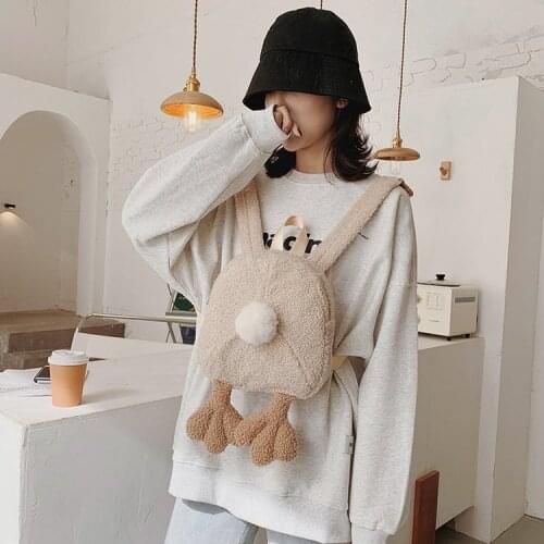 Japanese Kawaii Cartoon Duck Feet Plush Backpack Shoulder Bag Girl Makeup Bag Kids Backpack Holiday Gift Women Soft Bear Toys