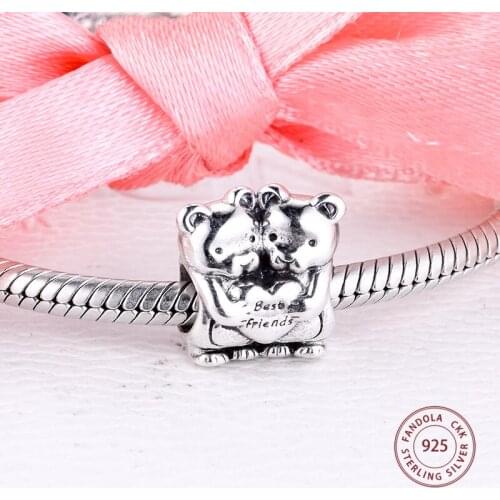 Authentic 925 Sterling Silver Best Buddies Friend Charms Beads for Jewelry Making Fits Pandora Bracelet Berloques Bijoux Femme