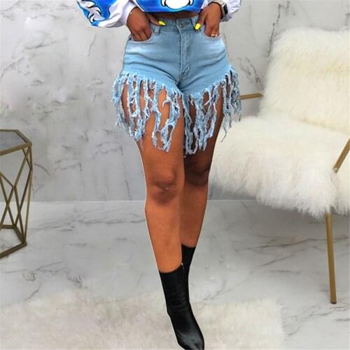 Richkeda Store New 2021 Tassel Sexy Elastic Jeans Shorts Women Summer High Waist Cotton Jean Short Plus Size Denim Shorts
