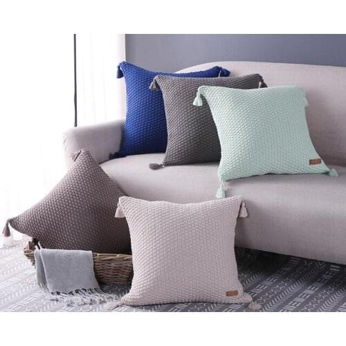 Nordic Tassel Cushion Knitted Pillow Cover Cable Knit Cushion Decorate Pillows Cotton Coussin Cojines