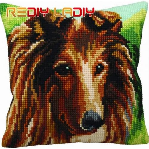 Cross Stitch Cushion Rottweiler Dog Make Your Own Pillow Chunky Cross Stitch Kits Pre-Printed Canvas Acrylic Yarn Pillow Case