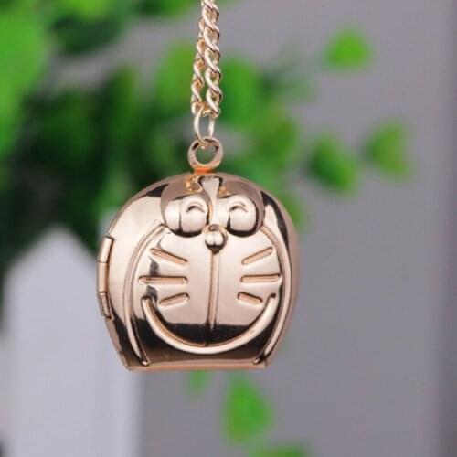 Fortune Cat Pattern Jewelry Gold And Silver Kitty Cat Can Be Open Photo Locket Exquisite Necklaces Jewelry
