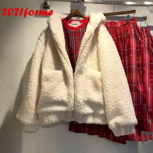 Autumn Winter Women Lambswool Jacket Zipper Hooded Long Sleeve Female Outerwear Coat Women Beige Blue Womens Coat Parkas