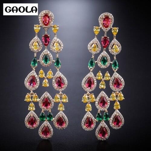 GAOLA New Luxury Colorful Cubic Zircon Flower Shape Dangle Earrings Women Fashion Jewelry GLE7730Y