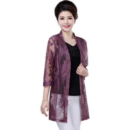 Womens Cardigan Jacket Large Size 5XL2019 New Shawl Windbreaker Summer Lace Casual Thin section Sunscreen Hollow Female A187